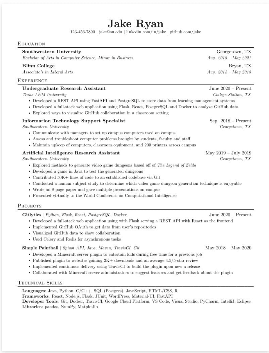 Jake's Resume preview